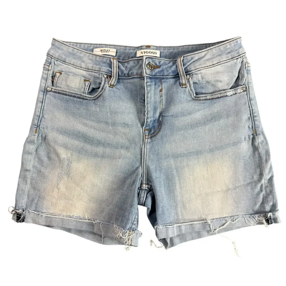 Vigoss Short Womens 30 Blue Marley Low Rise Denim Stretch Cut-Off Raw Hem Cuffed